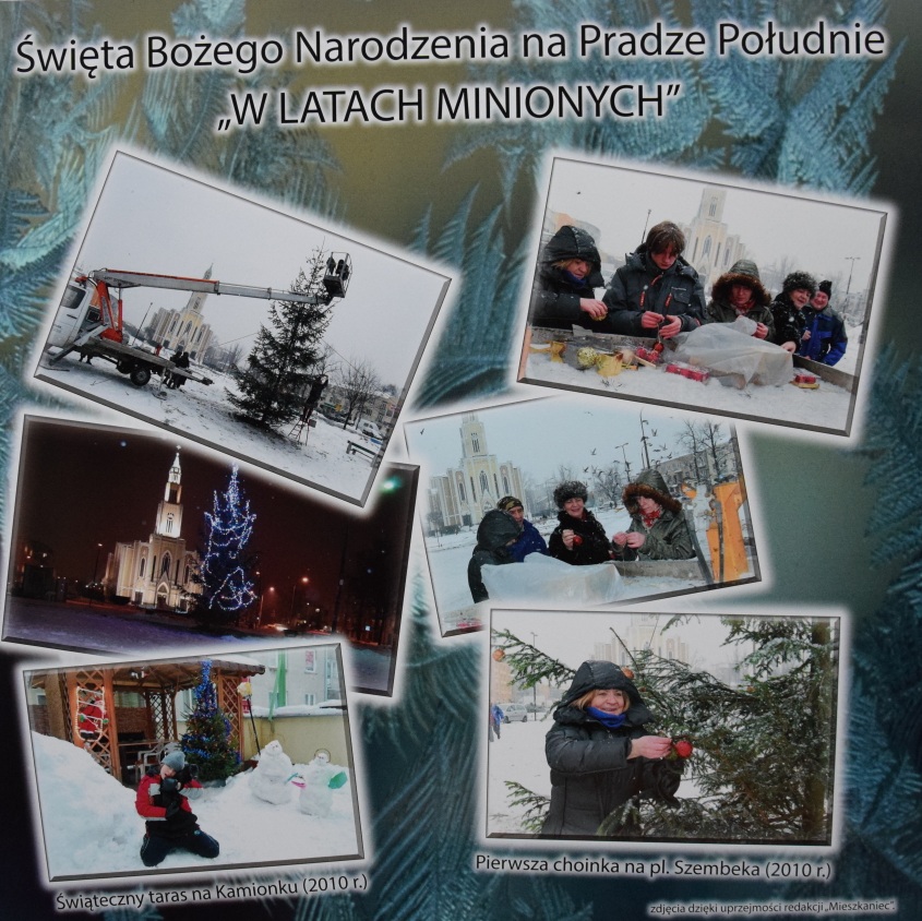 Zdjęcie przedstawiające planszę z wystawy, na której pokazane jest kilka zdjęć z obchodów świąt na Pradze.